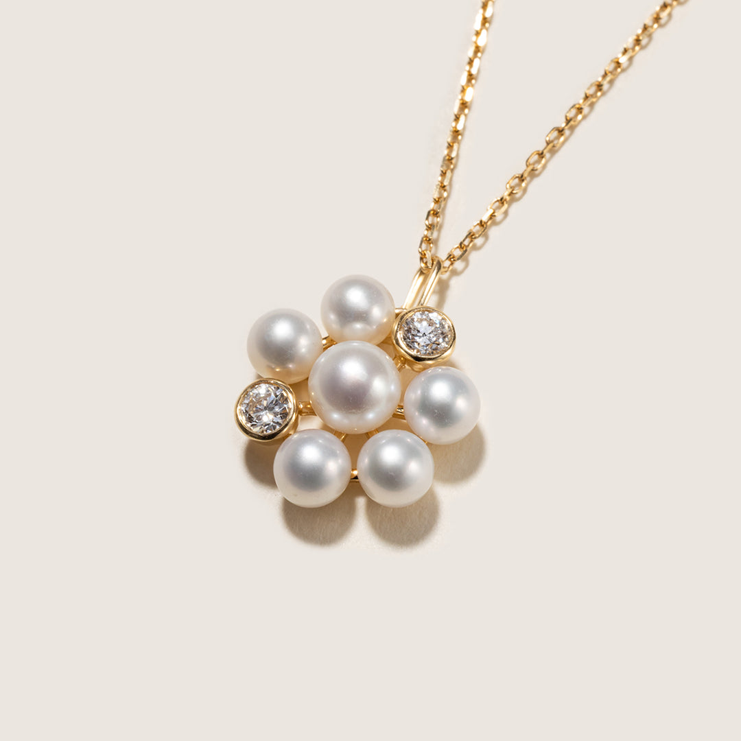 Freshwater Pearl 9K Gold Lab-Grown Diamond Dandelion Pendant Necklace