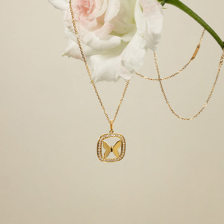 18K Gold Diamond Butterfly Shot Pendant Necklace