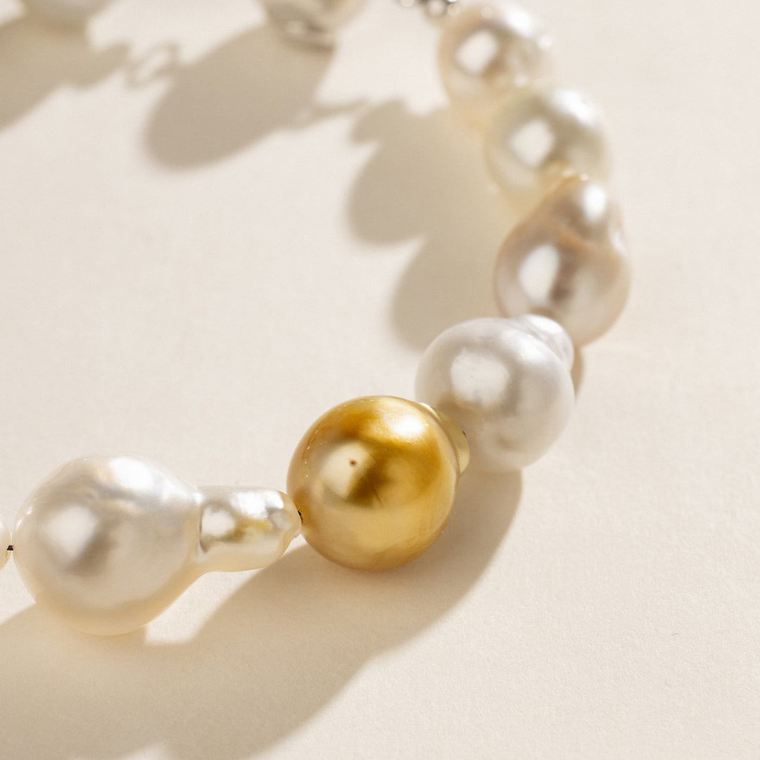 Baroque South Sea Pearl 925 Sterling Silver Ball Clasp Mixed Color Bracelet