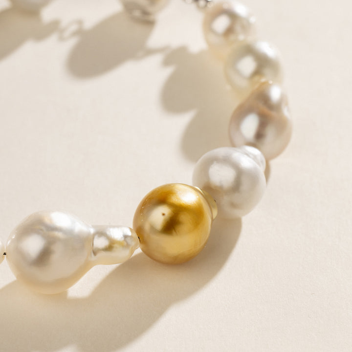 Baroque South Sea Pearl 925 Sterling Silver Ball Clasp Mixed Color Bracelet