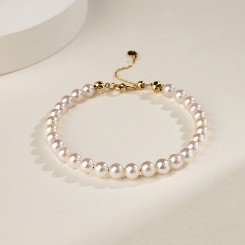 Akoya Pearl 18K Gold Classic Pearl Strand Bracelet - HELAS Jewelry