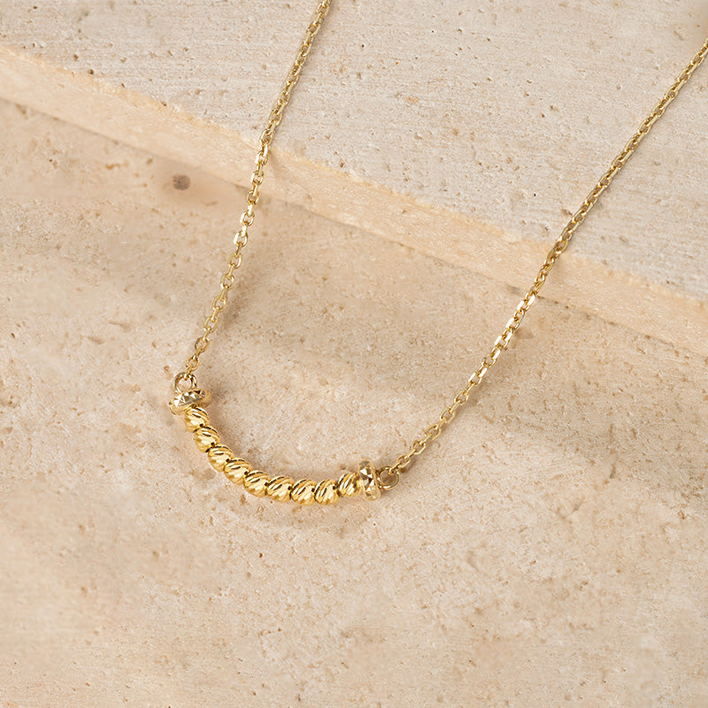 18K Solid Gold Polished Spiral Gold Bead Smiley Necklace - HELAS Jewelry