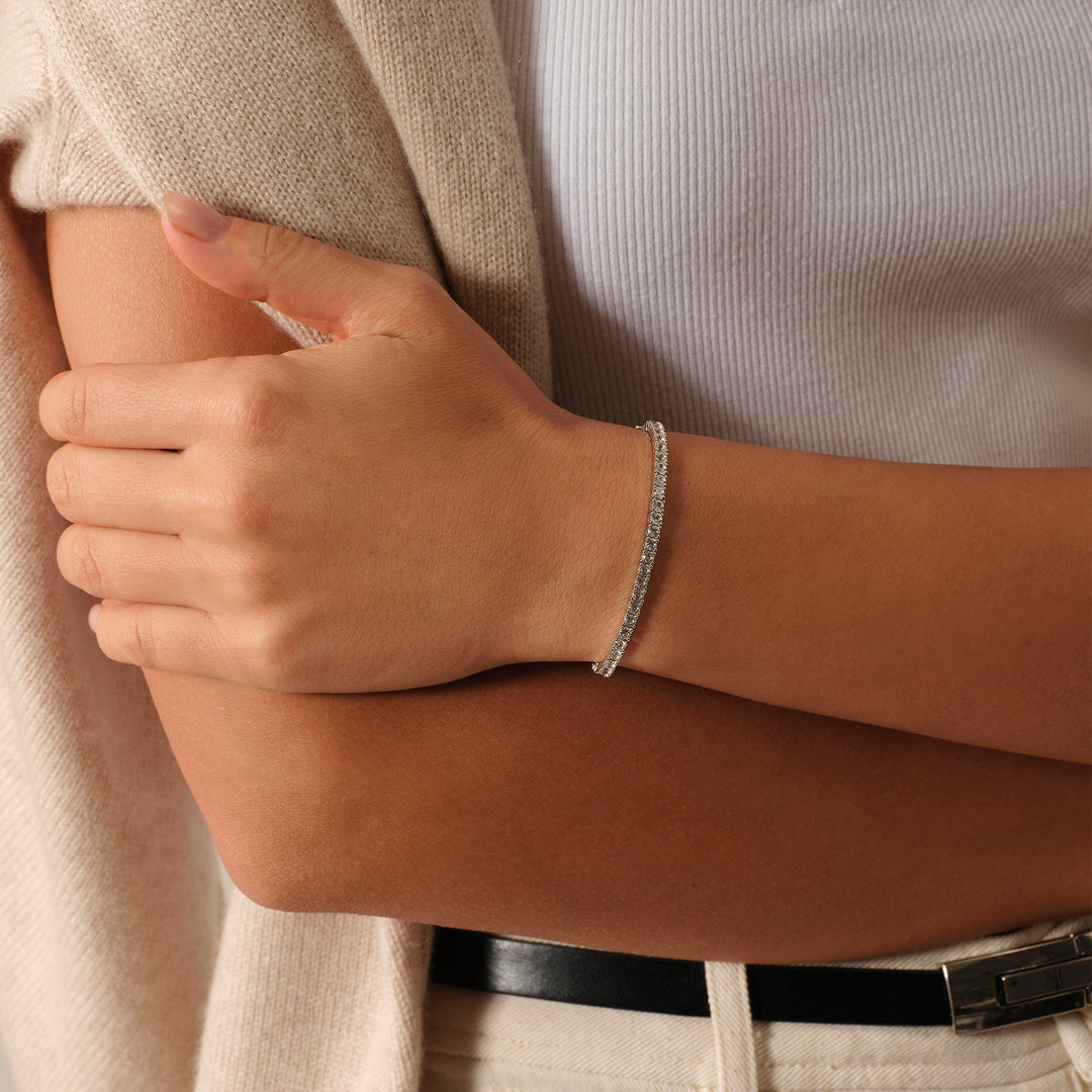 925 Sterling Silver Lab-Grown White Sapphire Tennis Bracelet