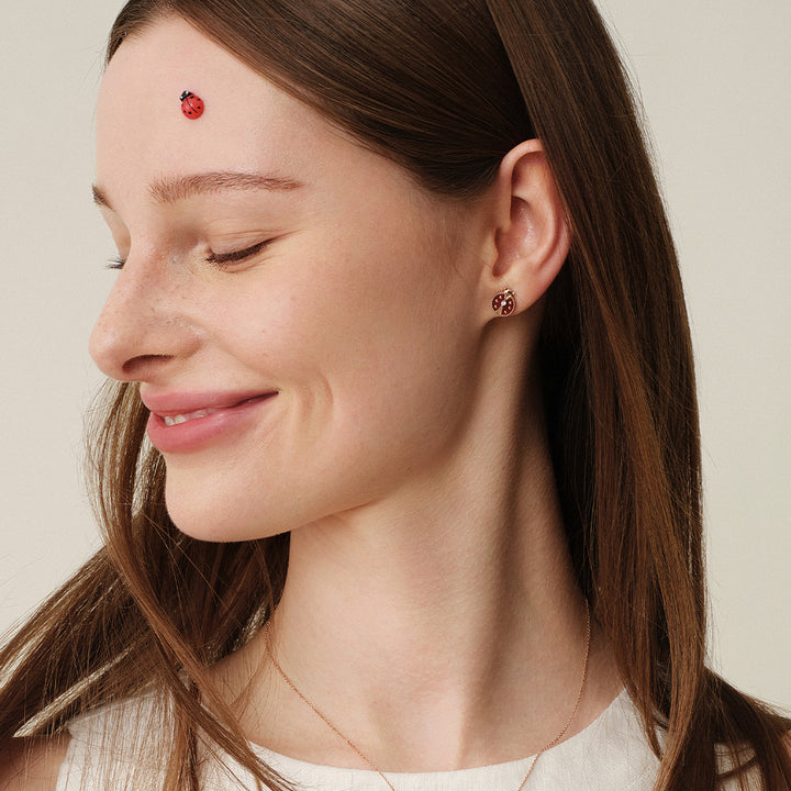 Red Agate 9K Rose Gold Lab-Grown Diamond Insect Stud Earrings