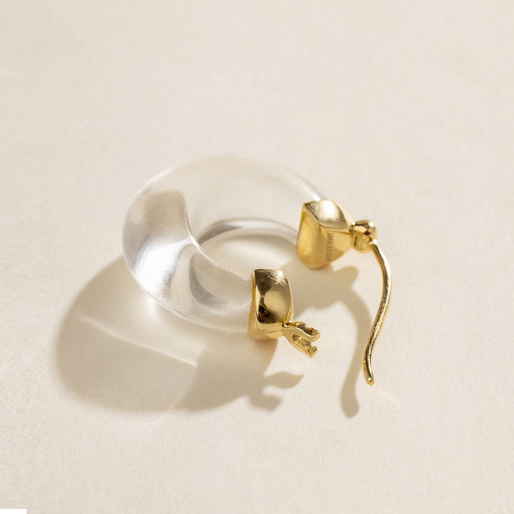 10K Yellow Gold Natural Clear Quartz Hoop Earrings