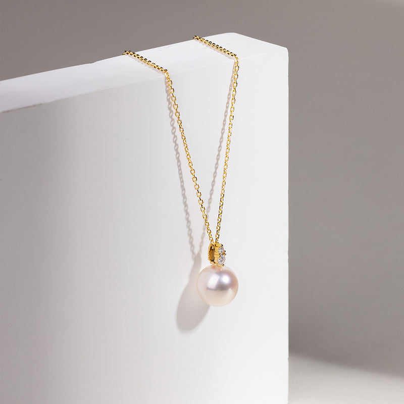 Akoya Pearl 18K Yellow Gold Twin Diamond Necklace
