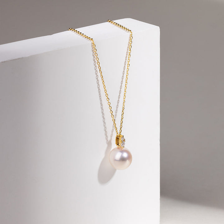 Akoya Pearl 18K Yellow Gold Twin Diamond Necklace