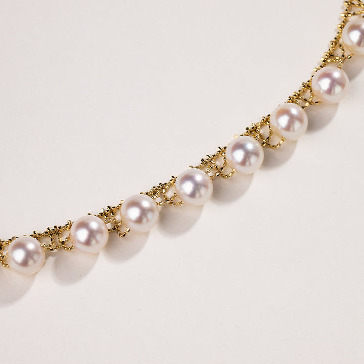 Akoya Pearl 18K Gold Woven Beaded Chain Necklace