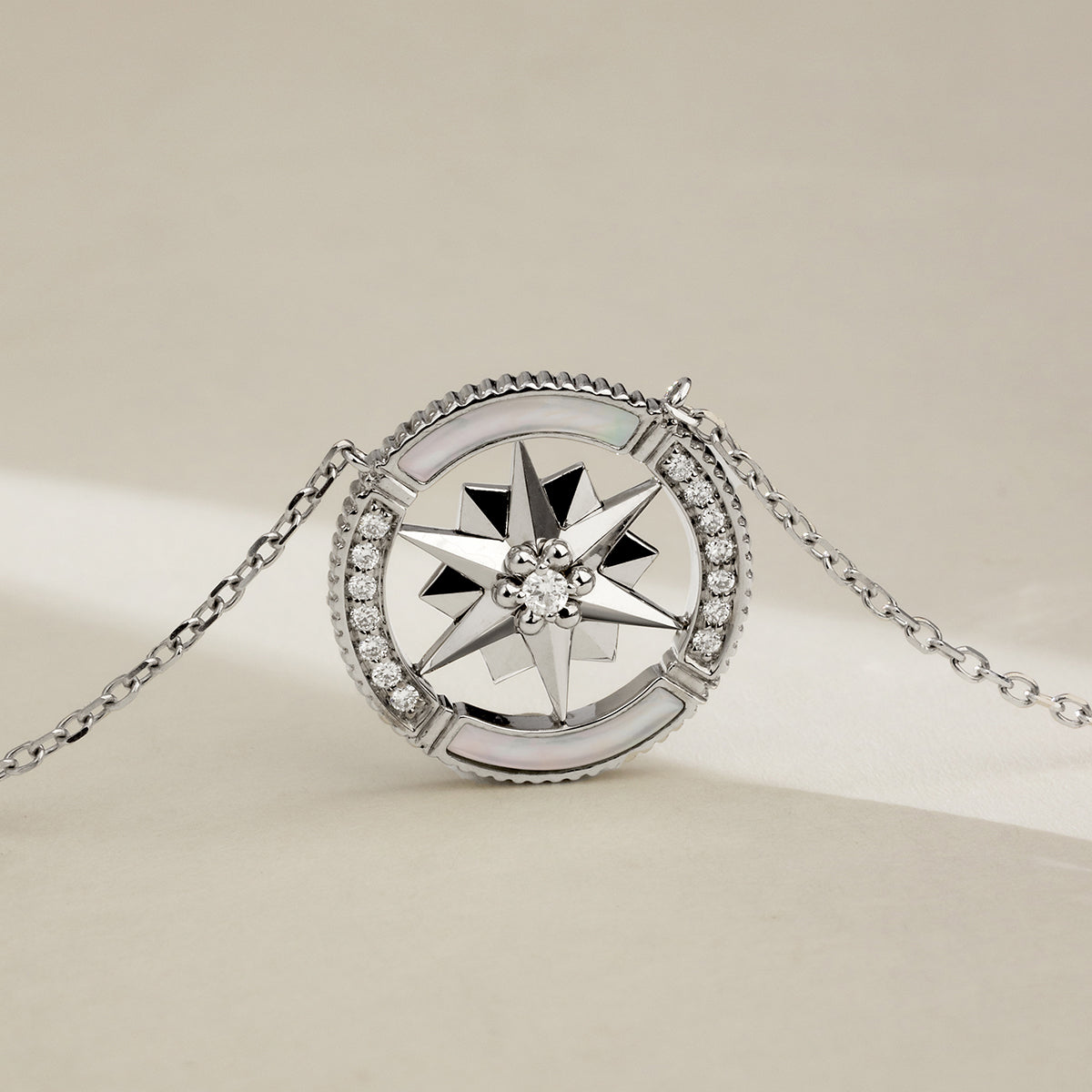 Mother-of-Pearl 18K White Gold Diamond Hexagonal Star Necklace