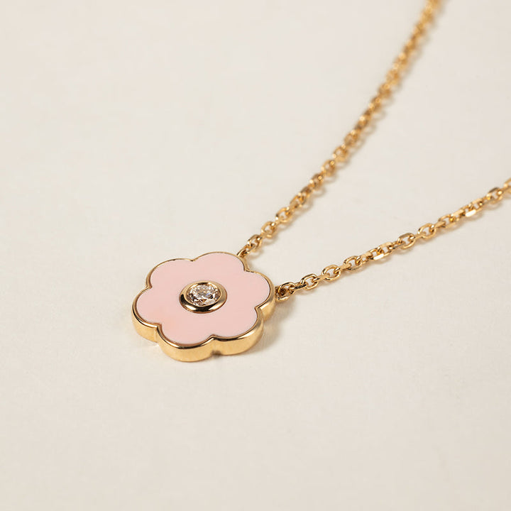Mother-daughter Matching 18K Gold Enamel Diamond Petite Flower Necklace