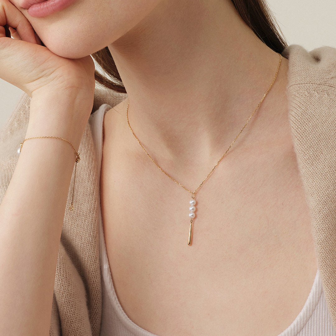Freshwater Pearl 10K Yellow Gold Triple Drop Tassel Pendant Necklace