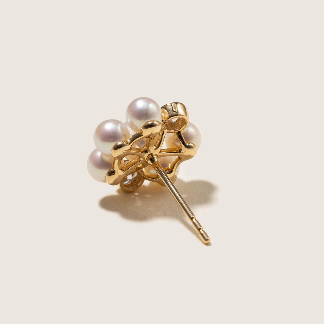 Freshwater Pearl 9K Gold Lab-Grown Diamond Dandelion Stud Earrings