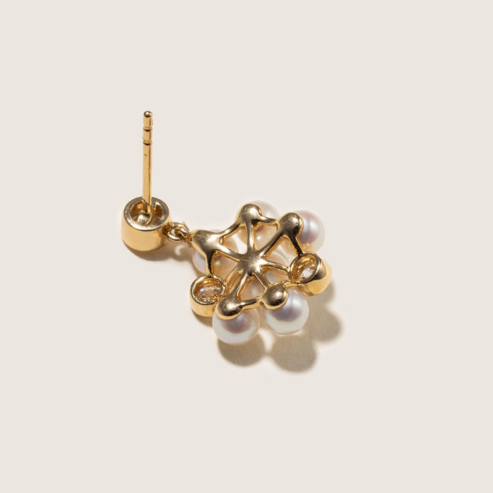 Freshwater Pearl 9K Gold Lab-Grown Diamond Dandelion Drop Earrings