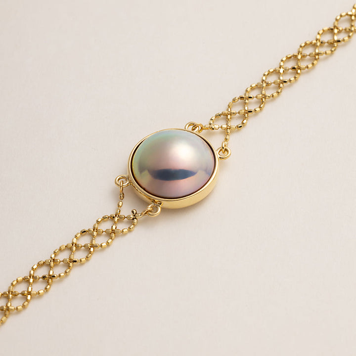 Mabe Pearl 18K Gold Woven Beaded Chain Bracelet