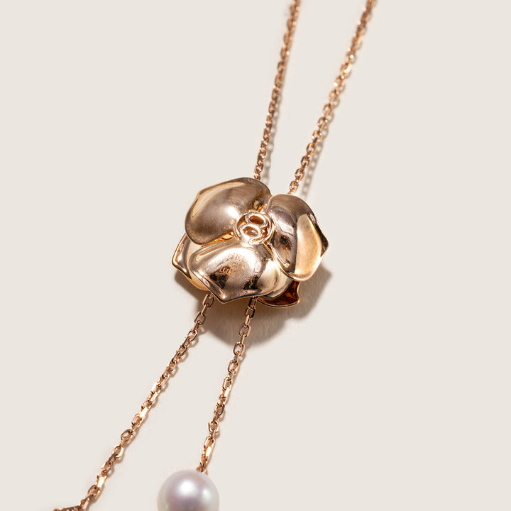 Freshwater Pearl 9K Rose Gold Lab-Grown Diamond Dewdrop Rose Necklace