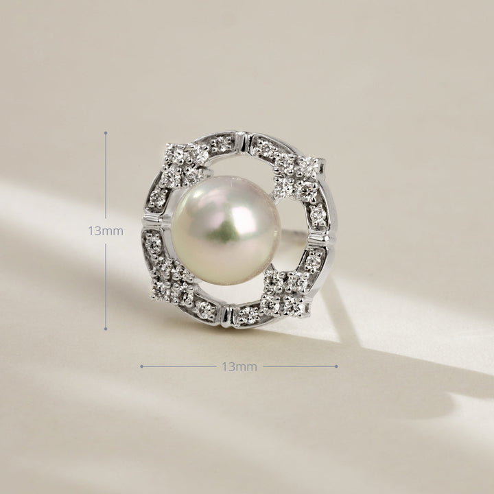 Akoya Pearl 18K White Gold Diamond Arched Design Earrings