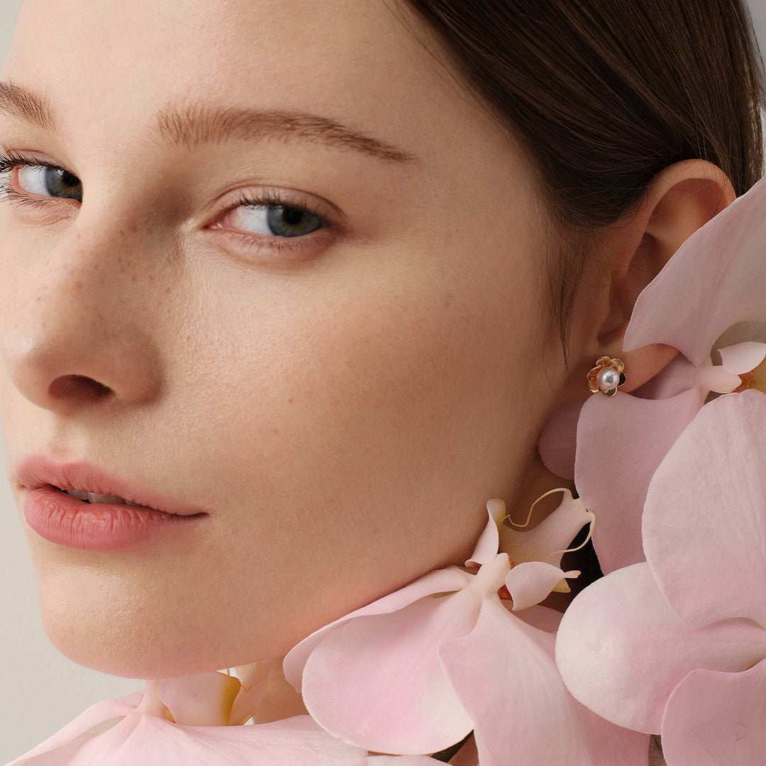 Freshwater Pearl 9K Rose Gold Bloom Dew Earrings