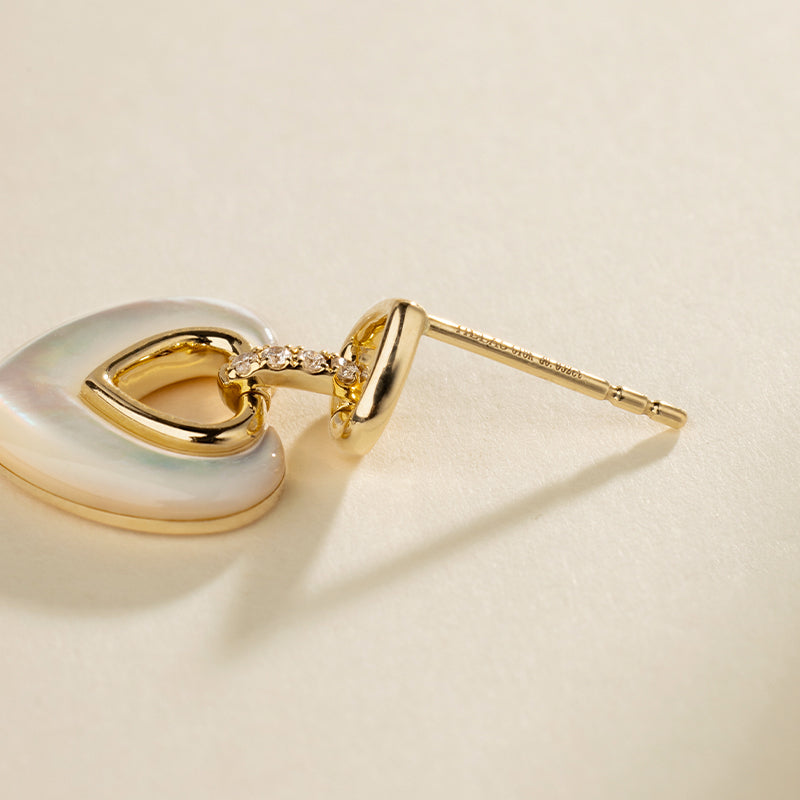 18K Gold Diamond Mother-of-Pearl Intertwined Heart Earrings