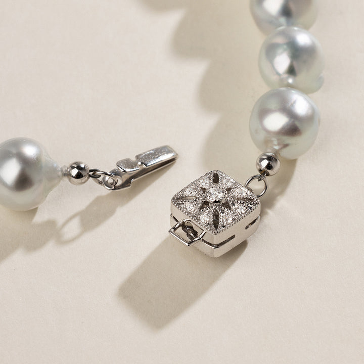 South Sea Pearl 10K White Gold Square Clasp Diamond Elegant Bracelet