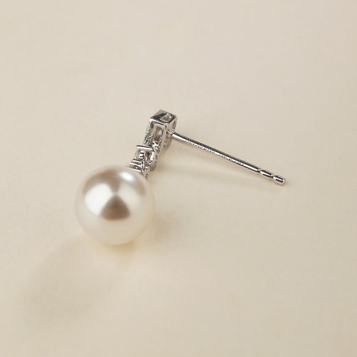Akoya Pearl 10K White Gold Diamond Kite Shaped Stud Earrings