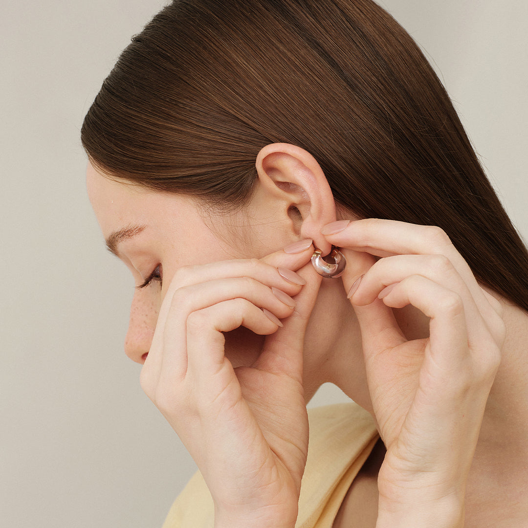 10K Yellow Gold Natural Clear Quartz Hoop Earrings