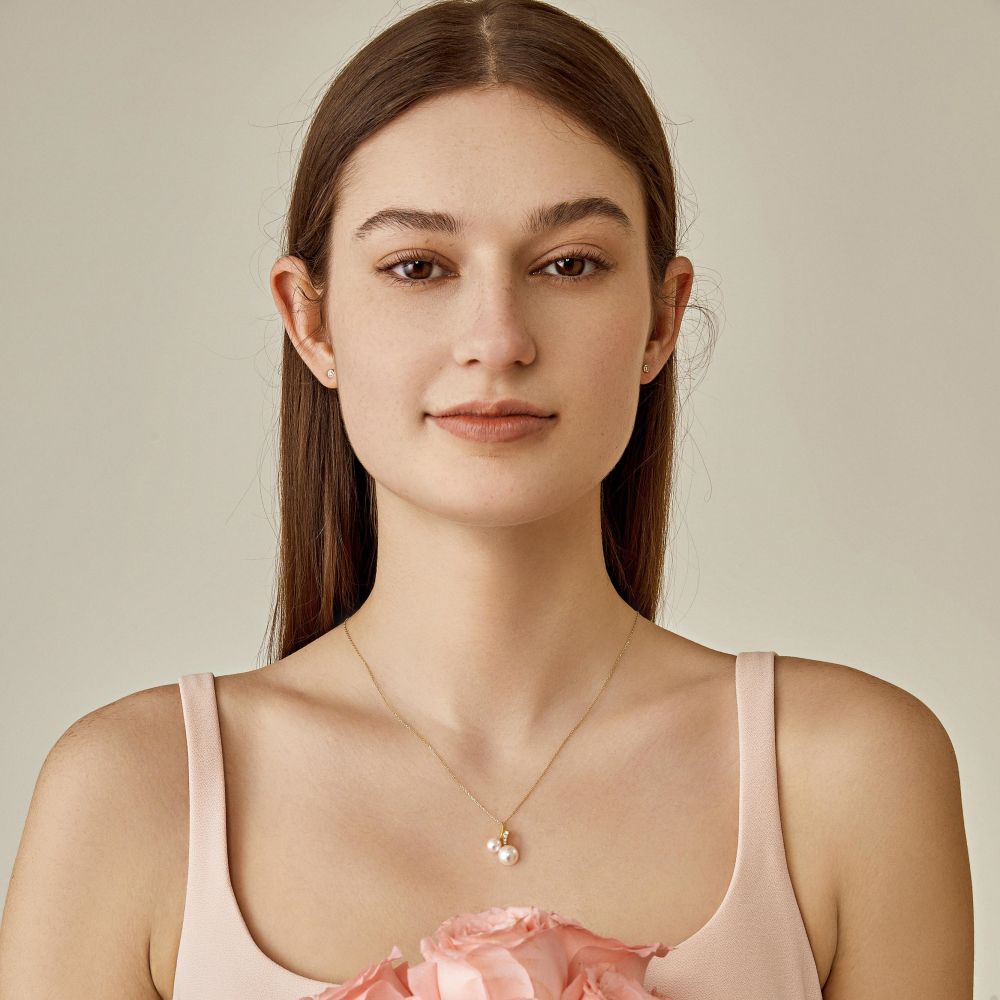 Akoya Pearl 18K Gold Diamond Cherry With Loving Necklace