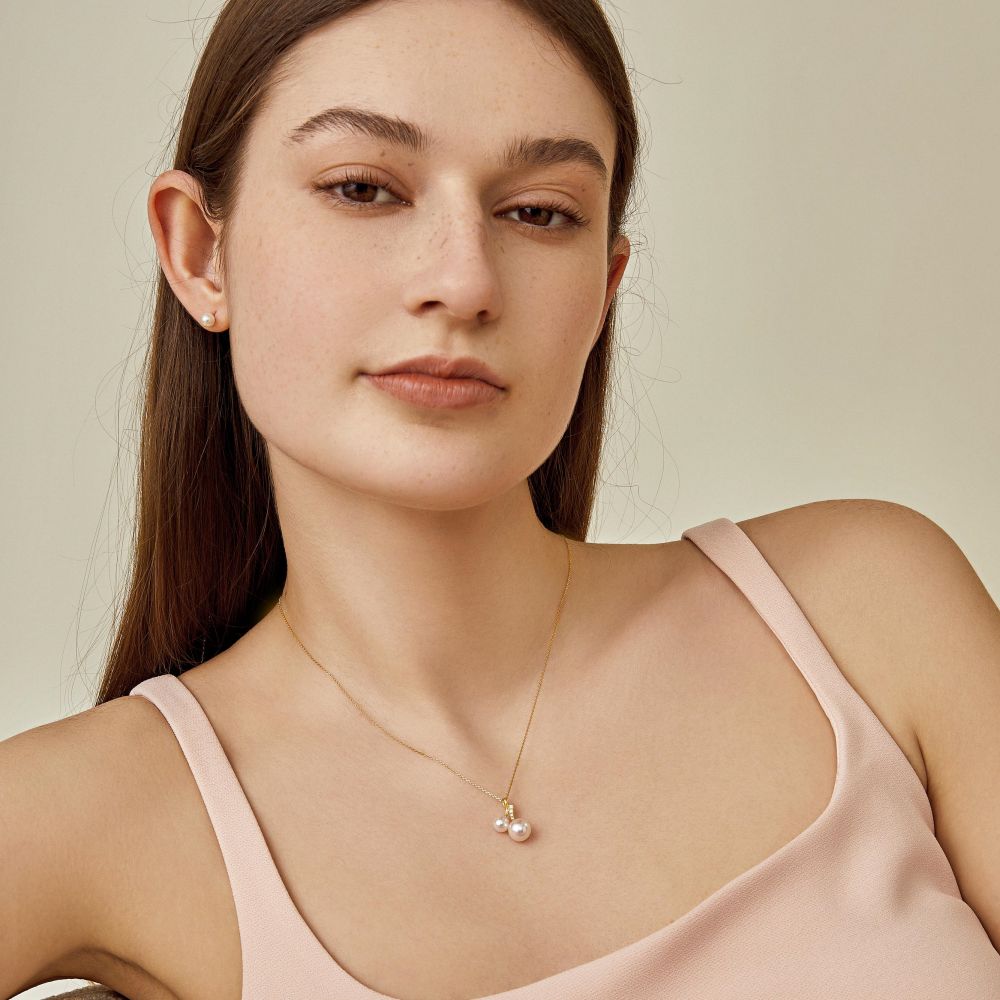Akoya Pearl 18K Gold Diamond Cherry With Loving Necklace