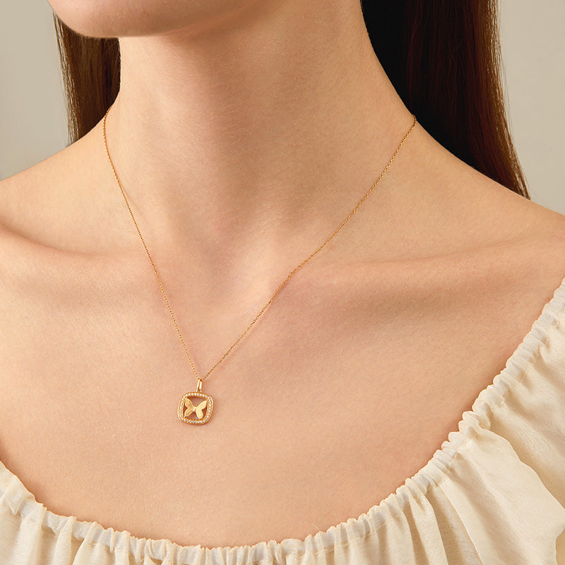 18K Gold Diamond Butterfly Shot Pendant Necklace