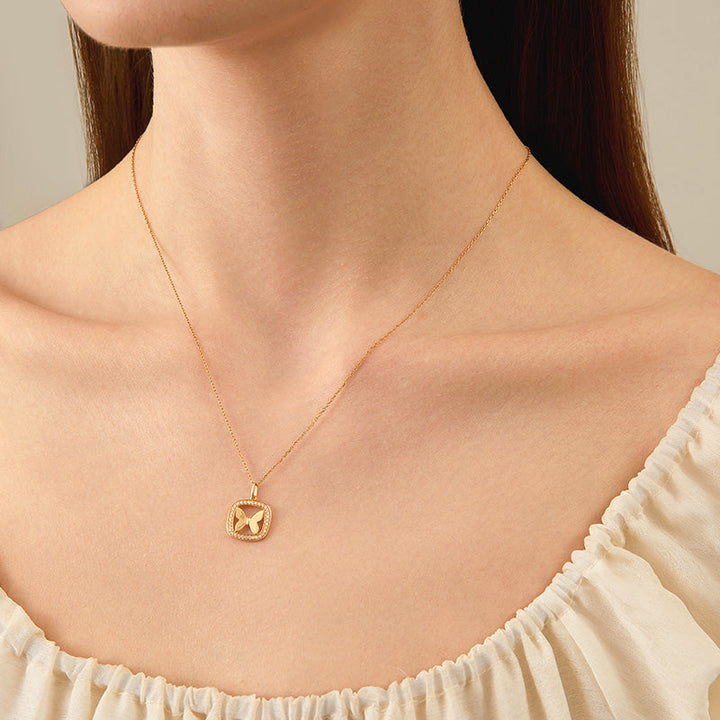 18K Gold Diamond Butterfly Shot Pendant Necklace