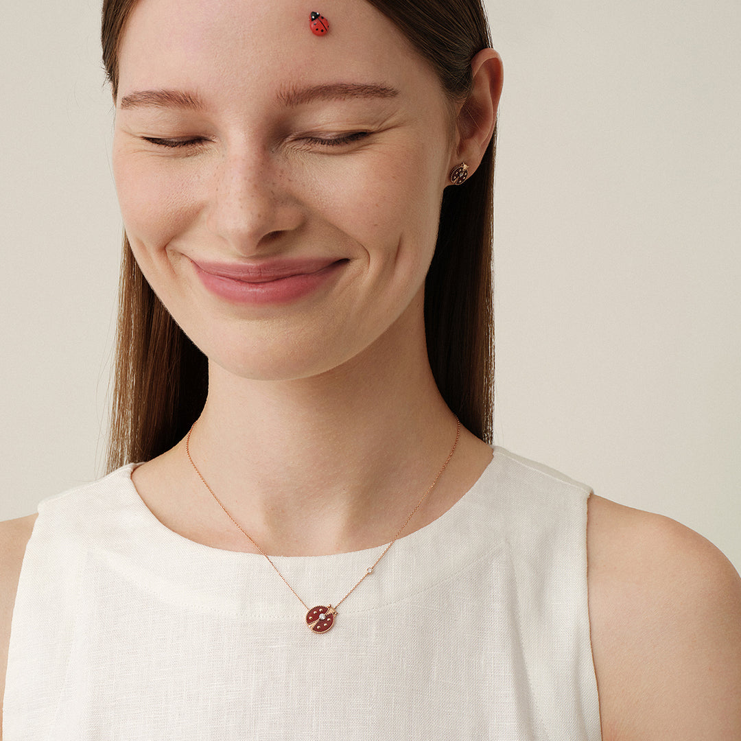 Red Agate 9K Rose Gold Lab-Grown Diamond Insect Necklace