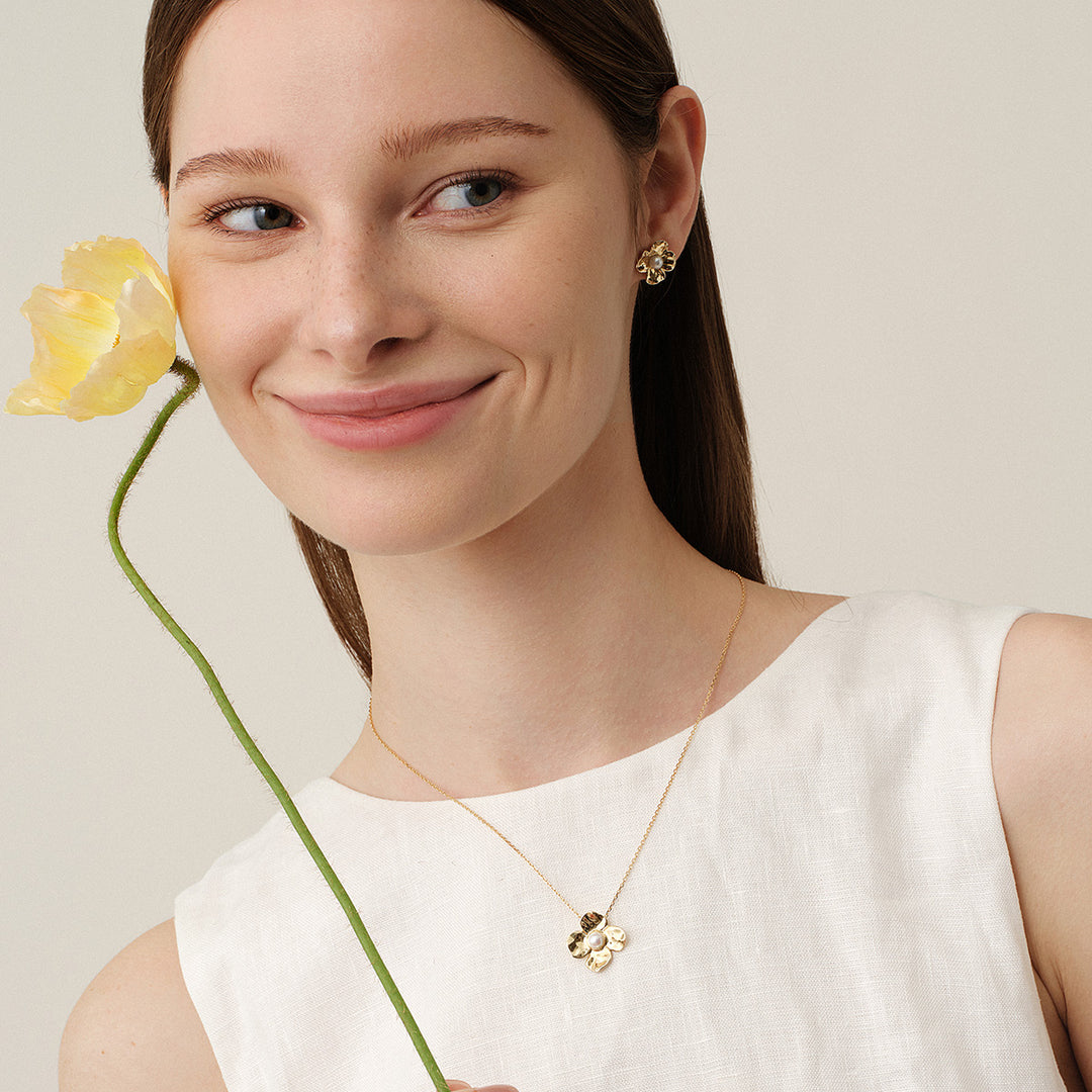 Freshwater Pearl 9K Gold Wild Bloom Stud Earrings