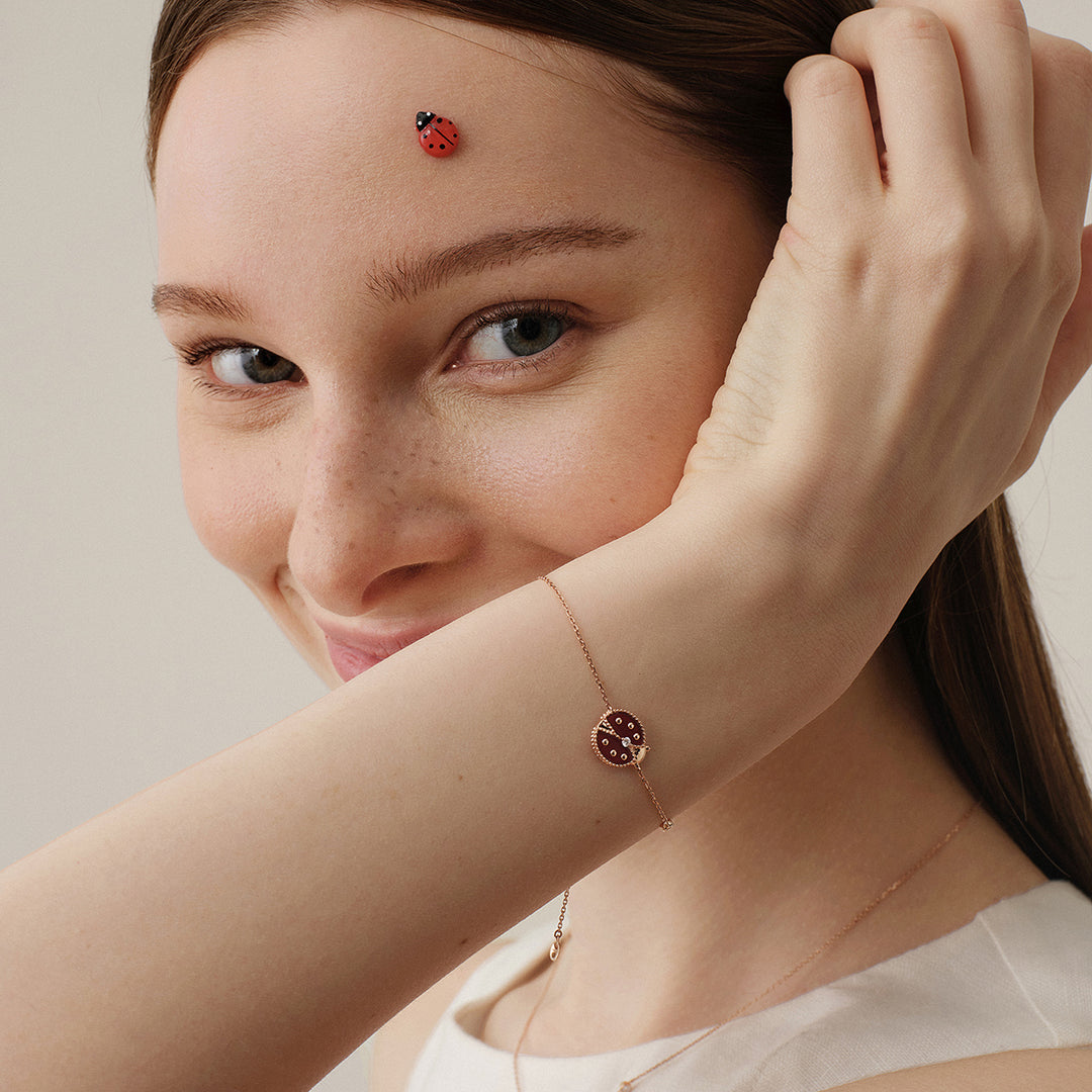 Red Agate 9K Rose Gold Lab-Grown Diamond Insect Bracelet