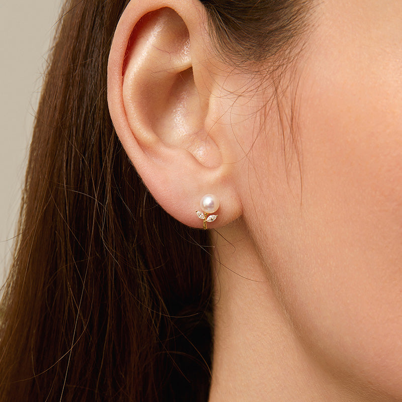 Akoya Pearl 18K Gold Diamond Dandelion Ear Studs Earrings