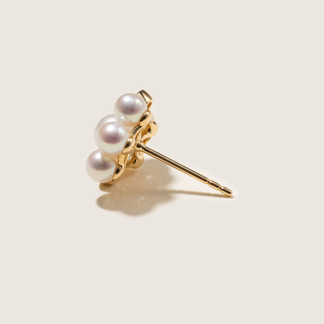 Freshwater Pearl 9K Gold Lab-Grown Diamond Dandelion Stud Earrings