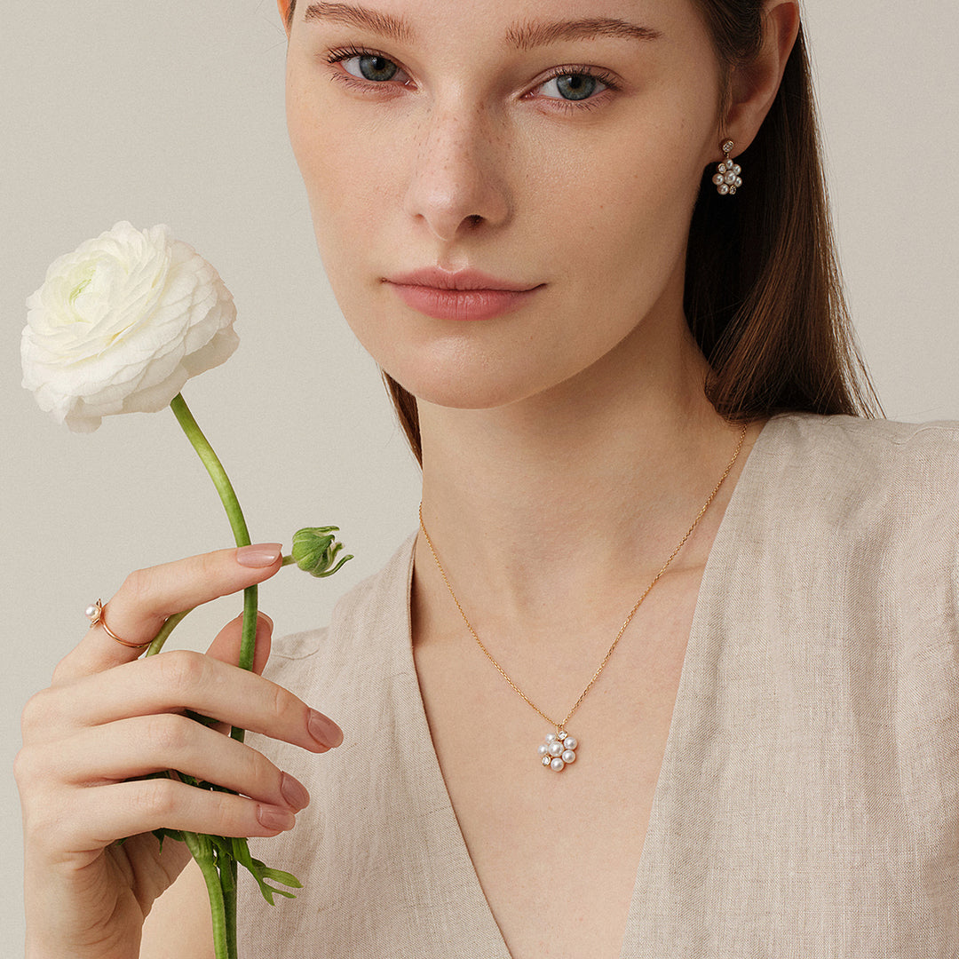 Freshwater Pearl 9K Gold Lab-Grown Diamond Dandelion Pendant Necklace