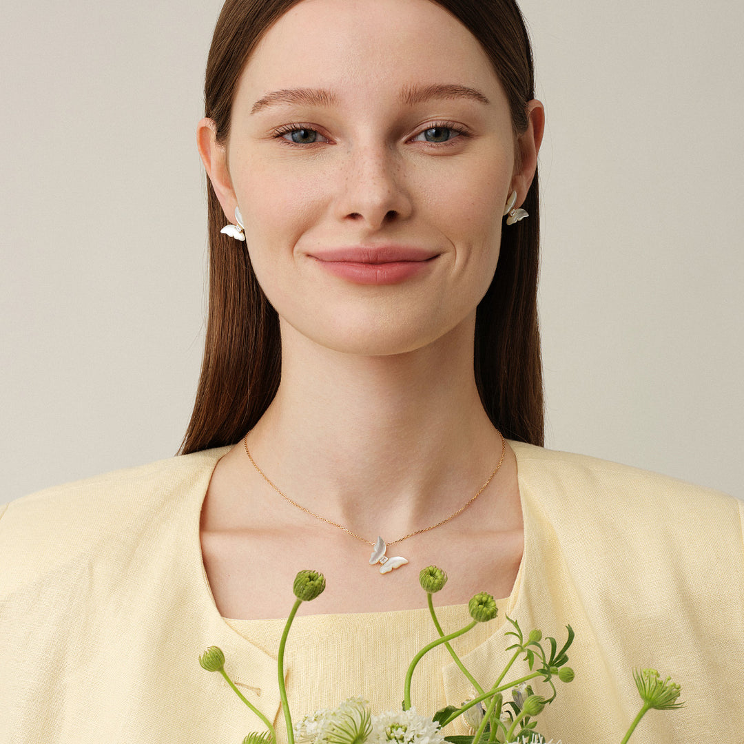 Mother-of-Pearl 9K Gold Lab-Grown Diamond Butterfly Sugar Cube Pendant Necklace