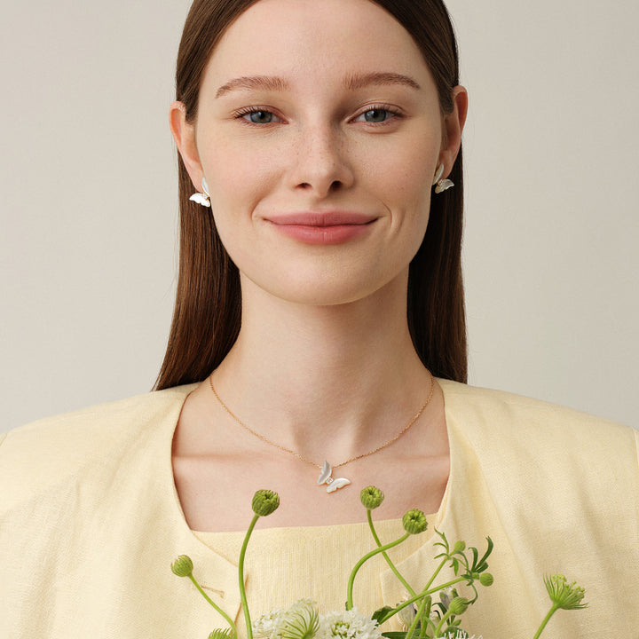 Mother-of-Pearl 9K Gold Lab-Grown Diamond Butterfly Sugar Cube Pendant Necklace