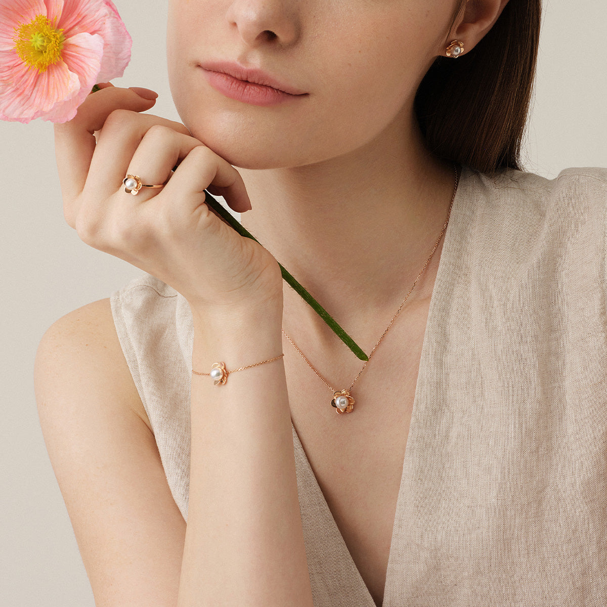 Freshwater Pearl 10K 14K Rose Gold Bloom Dew Necklace