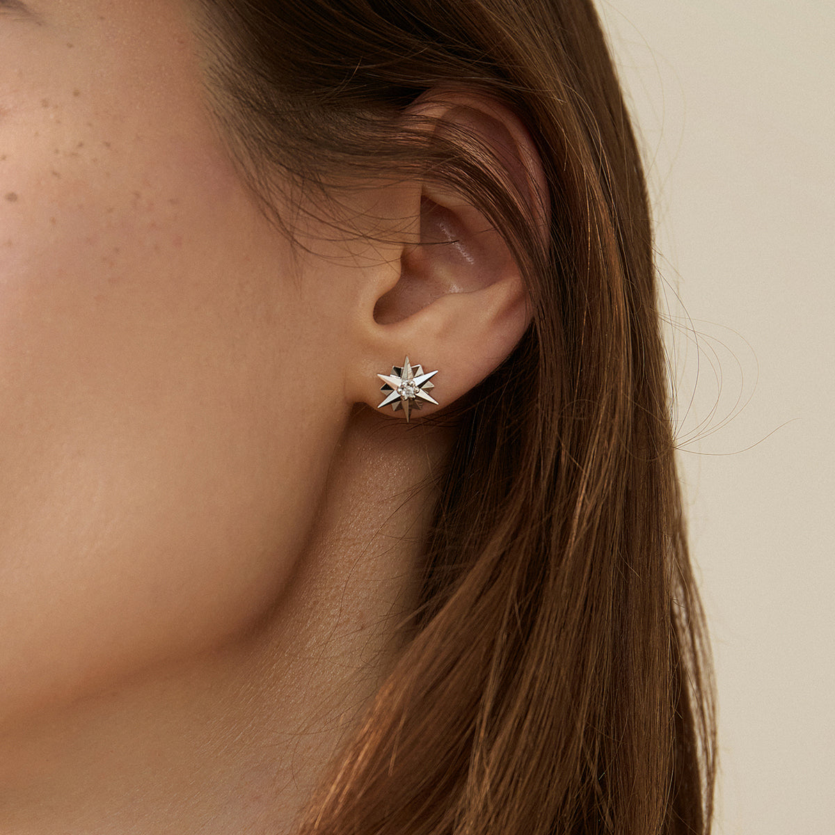 18K White Gold Diamond Polished Hexagonal Star Earrings - HELAS Jewelry