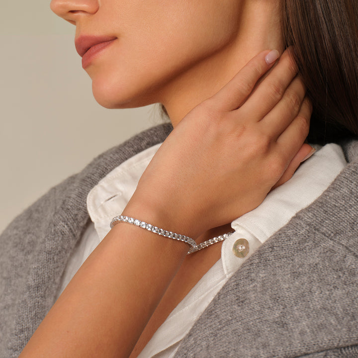 925 Sterling Silver Lab-Grown White Sapphire Tennis Bracelet