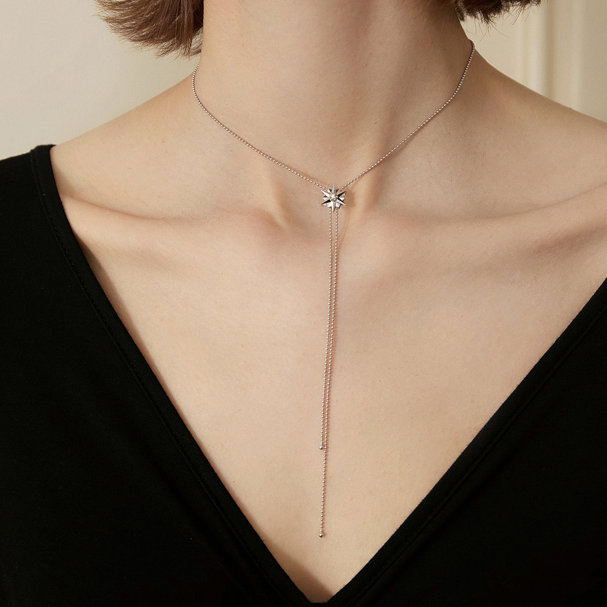 18K White Gold Diamond Polished Hexagonal Star Sweater Necklace - HELAS Jewelry