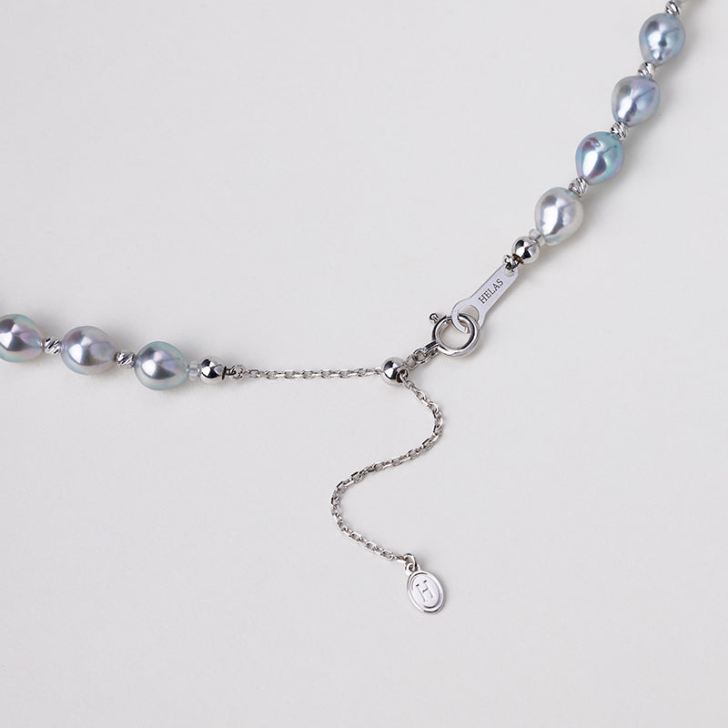 Baroque Silver-blue Pearl 18K Gold Alternating Bead Necklace
