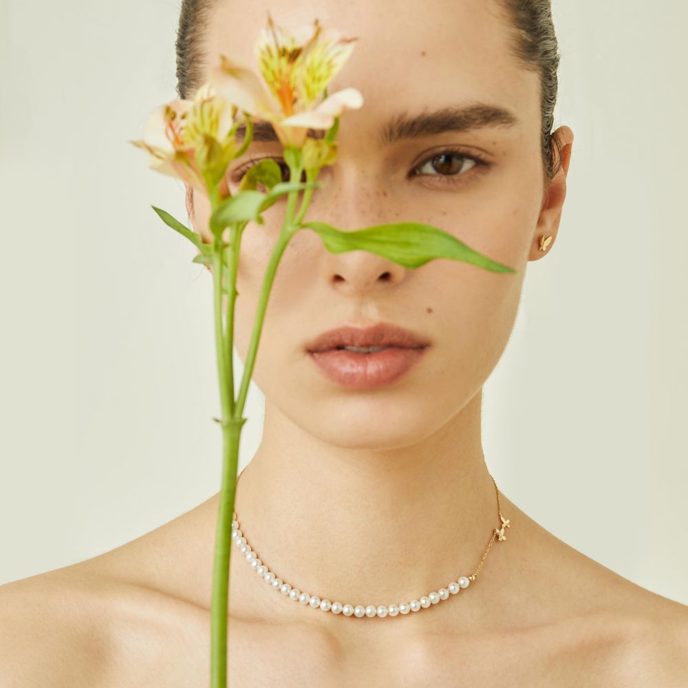 Akoya Pearls 18K Gold Butterfly Diamond Neklace - HELAS Jewelry