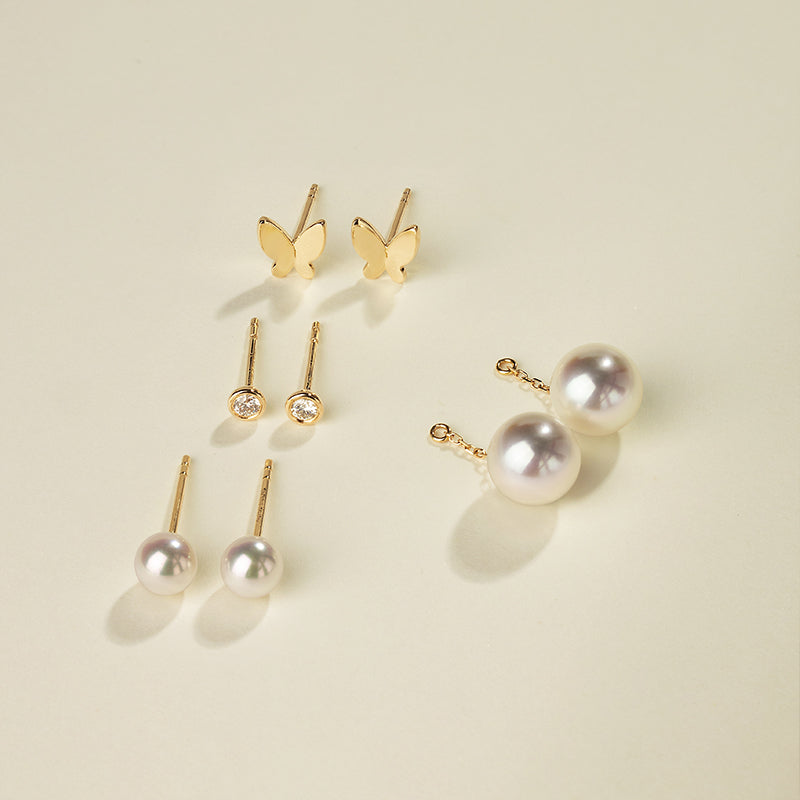 Akoya Pearl 18K Gold Ear Stud Ear Thread Drop Earring Chains