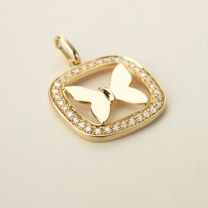 18K Gold Diamond Butterfly Shot Pendant Necklace