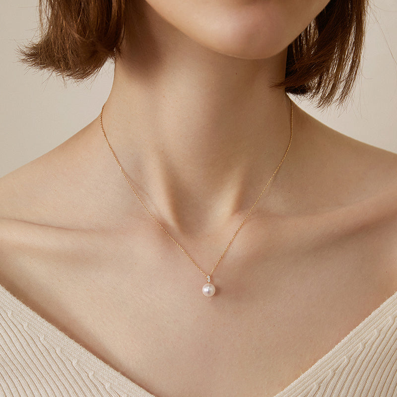 Akoya Pearl 18K Yellow Gold Twin Diamond Necklace