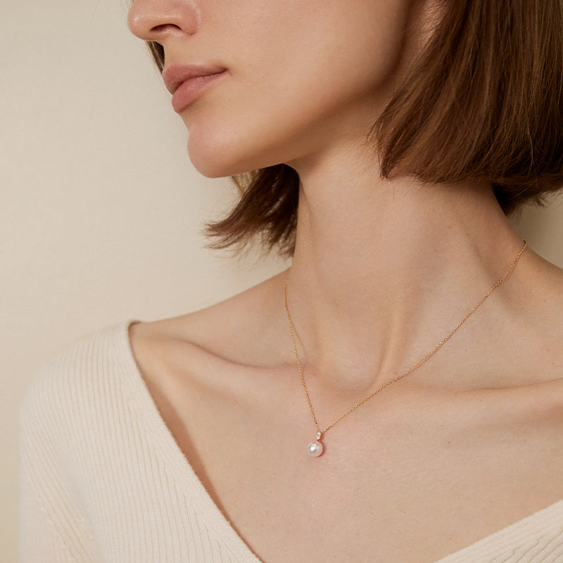 Akoya Pearl 18K Yellow Gold Twin Diamond Necklace