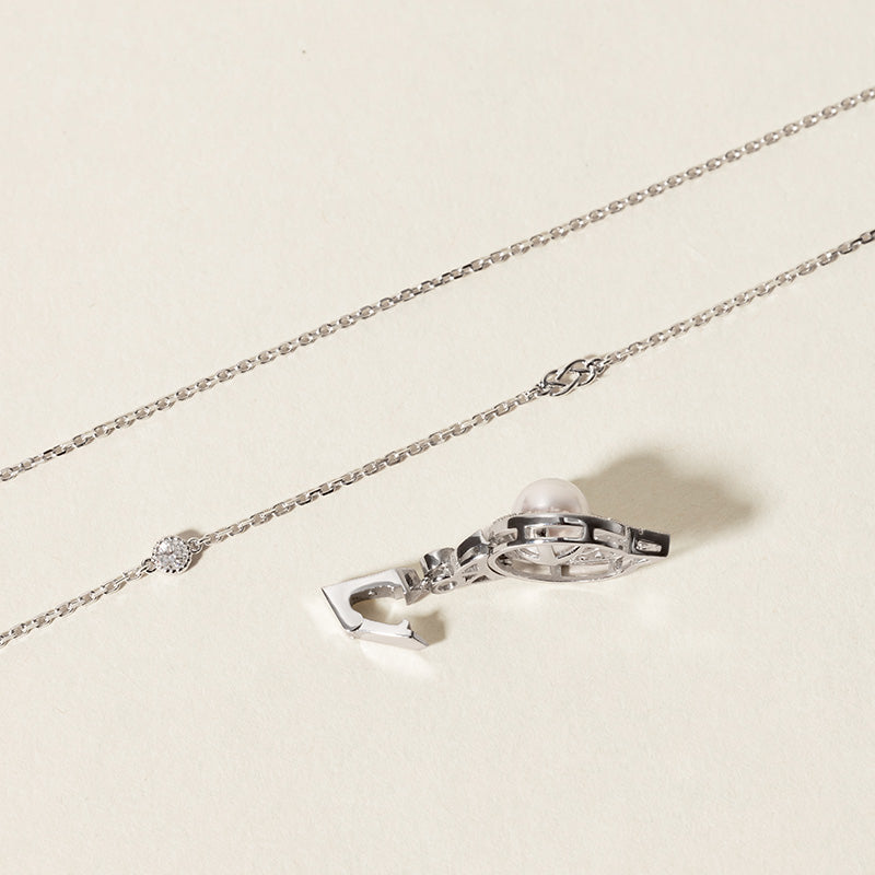 Akoya Pearl necklace 18K White Gold Diamond Midnight in Paris