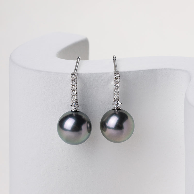 Tahitian Pearl 18K White Gold Diamond Cluster Earrings