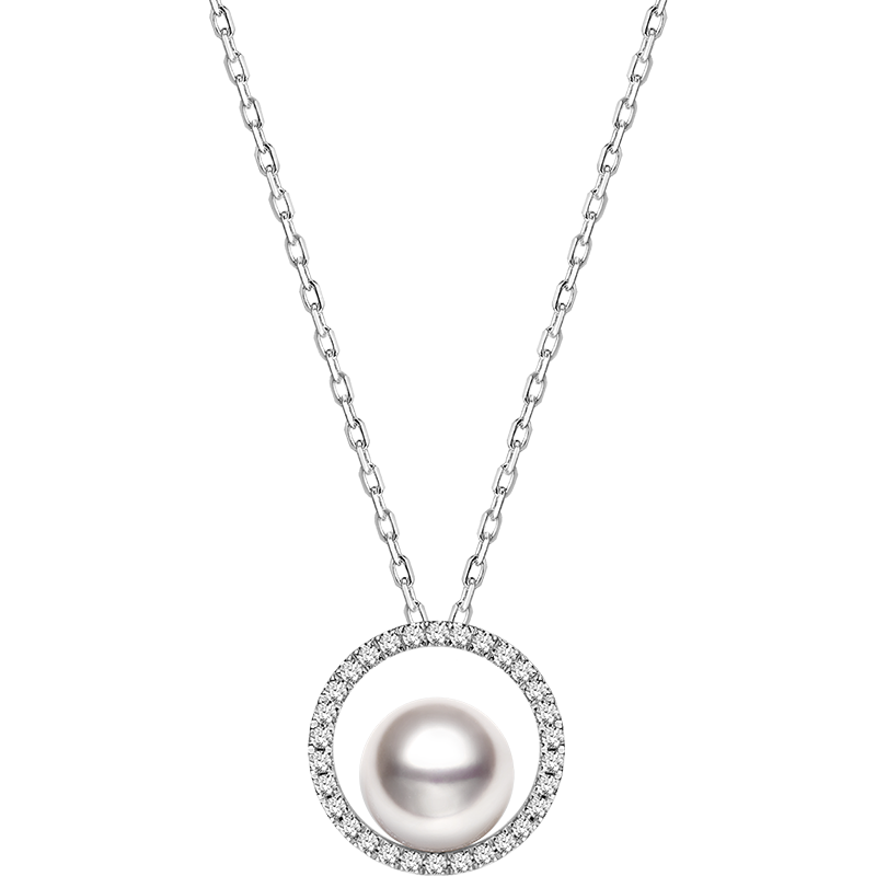 Akoya 18K Gold Diamond Circle Pendant Silver Chain Pendant Necklace